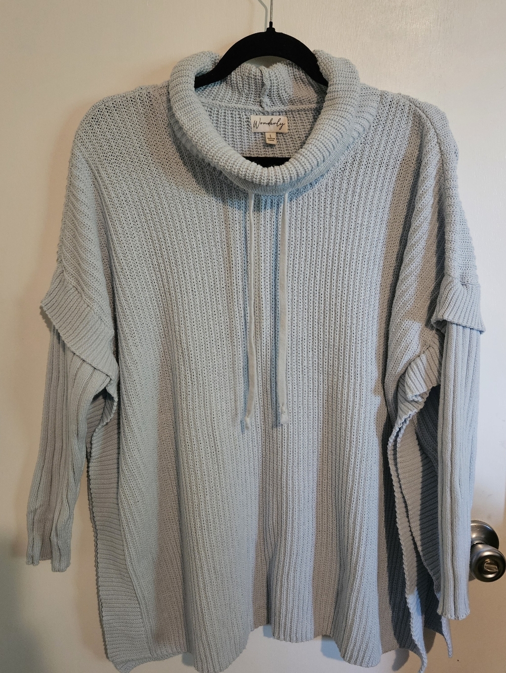 Wonderly Baby Blue Oversized Knit Drawstring Pullover Sweater Size Large